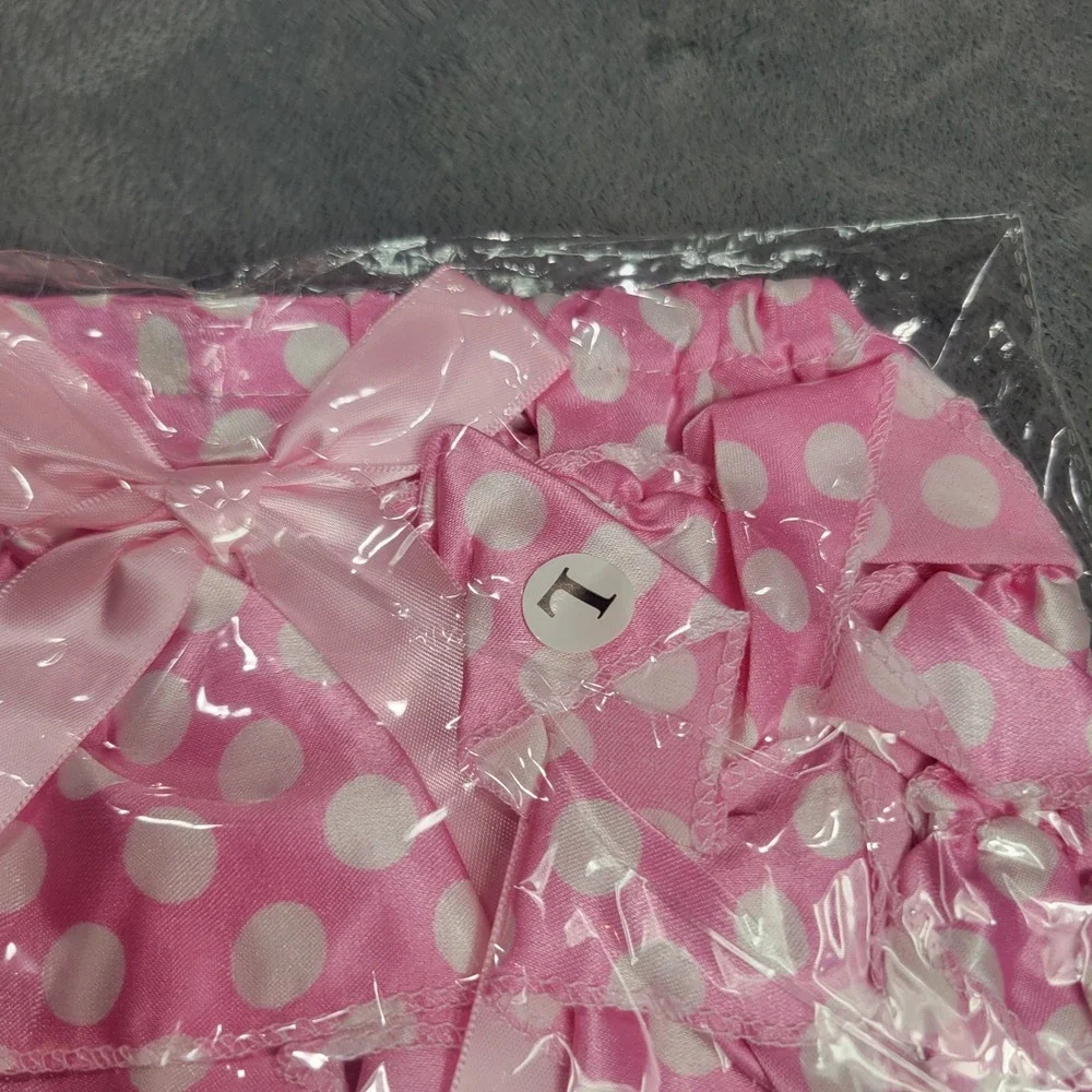 Pink Polka Dot Ruffle Bloomers Baby Toddler Diaper Cover Satin Bow Size L